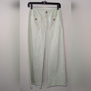 Zara Marine Straight Leg Cropped Jeans Mint Green Gold Buttons Women's Size 2